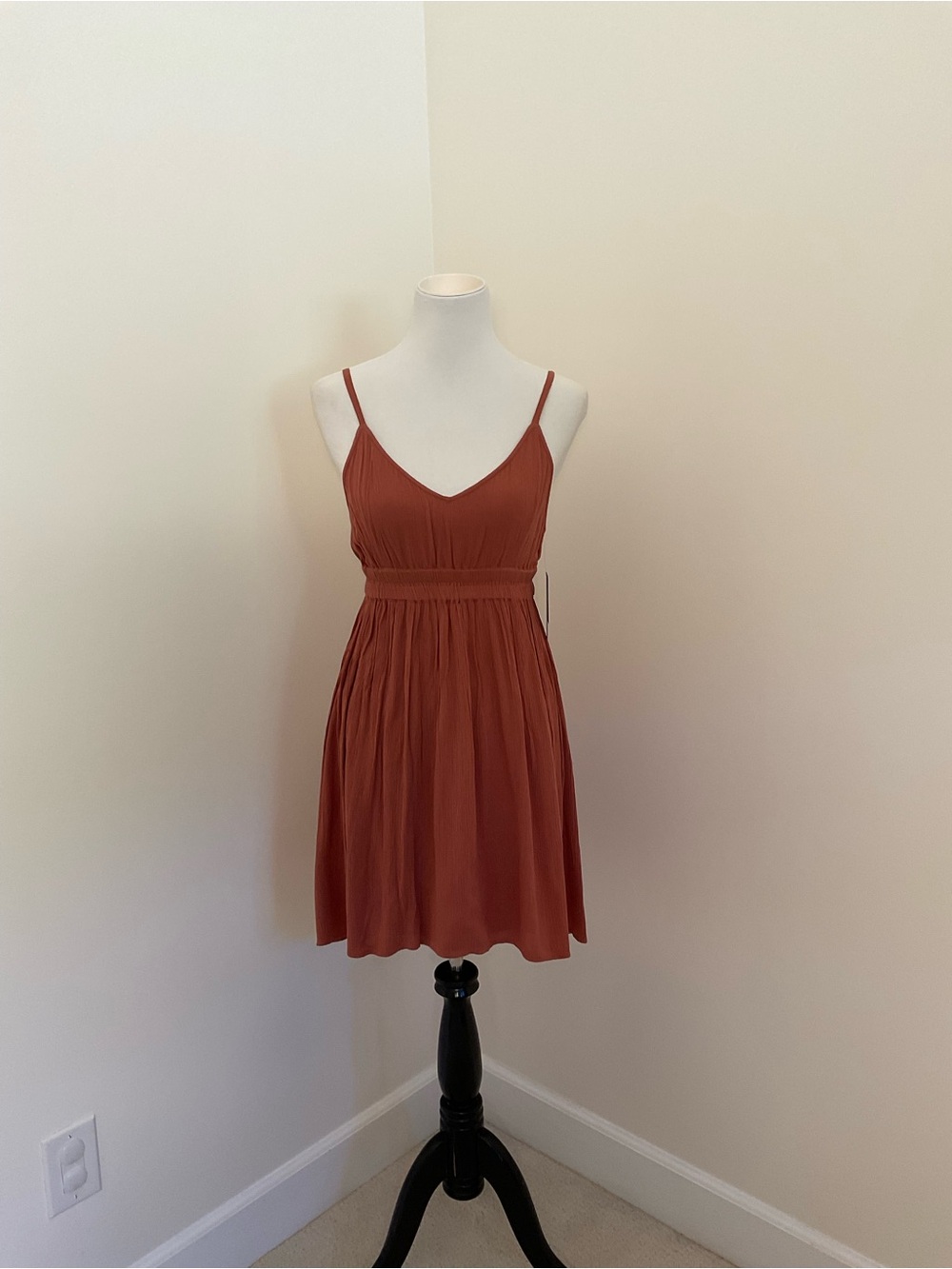 NWT O'Neill Kenzie Rust Orange Brown Crinkle Pleated Sundress